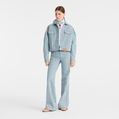 Jacket , Sky Blue - Embroidered denim
