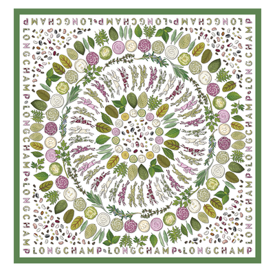 Longchamp Herbarium Silk scarf 90 , Green - Silk