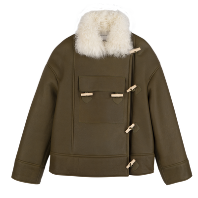 Coat , Olive - Leather