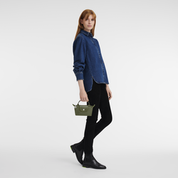 Le Pliage Green Pouch with handle , Forest - Recycled canvas