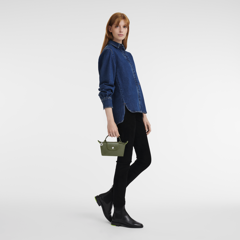 Le Pliage Green Pouch with handle Forest Recycled canvas