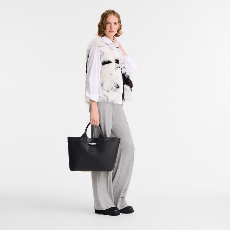 Le Roseau L Tote bag , Black - Leather  - View 2 of  4