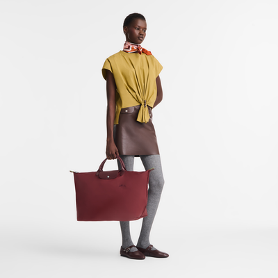 Le Pliage Green L Travel bag , Pomegranate - Recycled canvas