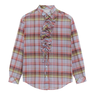 Shirt , Sky Blue - Plaid cotton voile