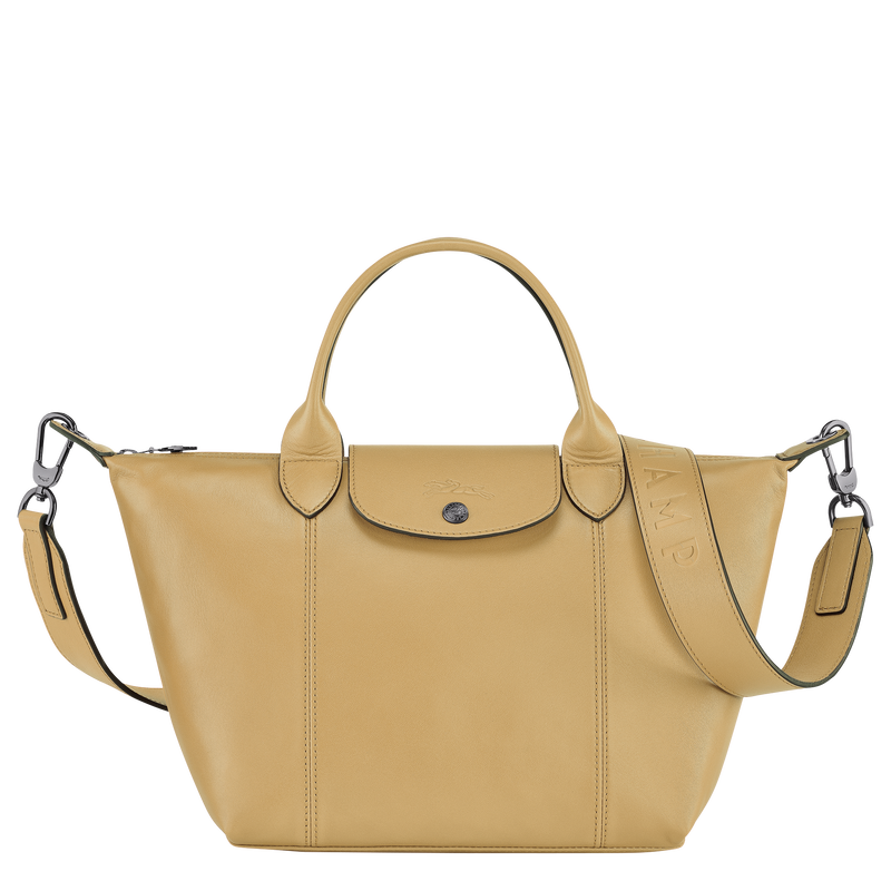 Longchamp Small Le Pliage Cuir Leather Shoulder Bag Desert dark yellow
