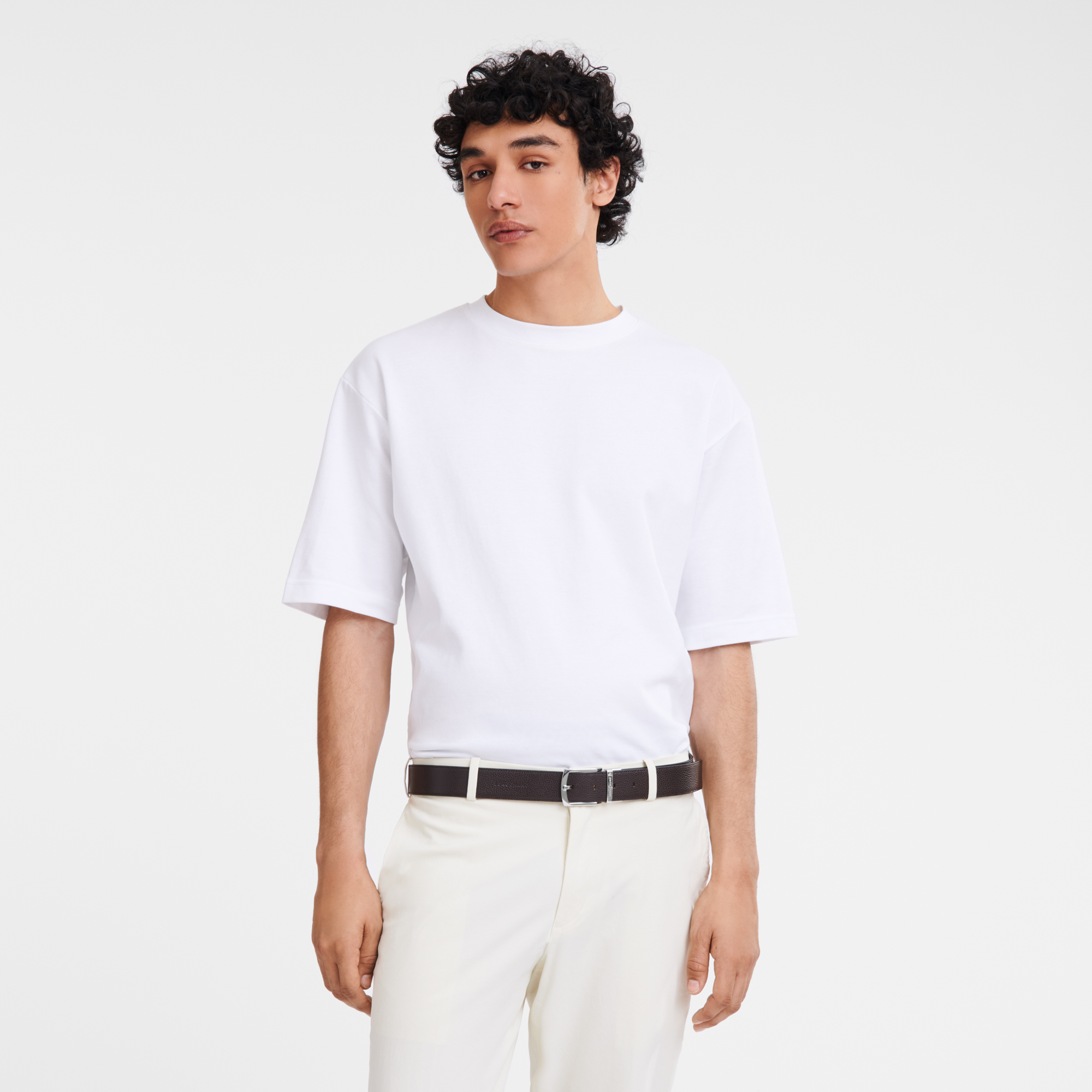 Men's belt, Mocha/Black - View 2 of 
        4 - zoom in Le Foulonné Men's belt, Mocha/Black