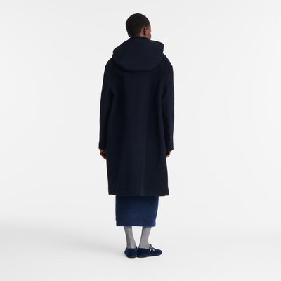 Duffle Coat , Navy - Double-faced wool cloth