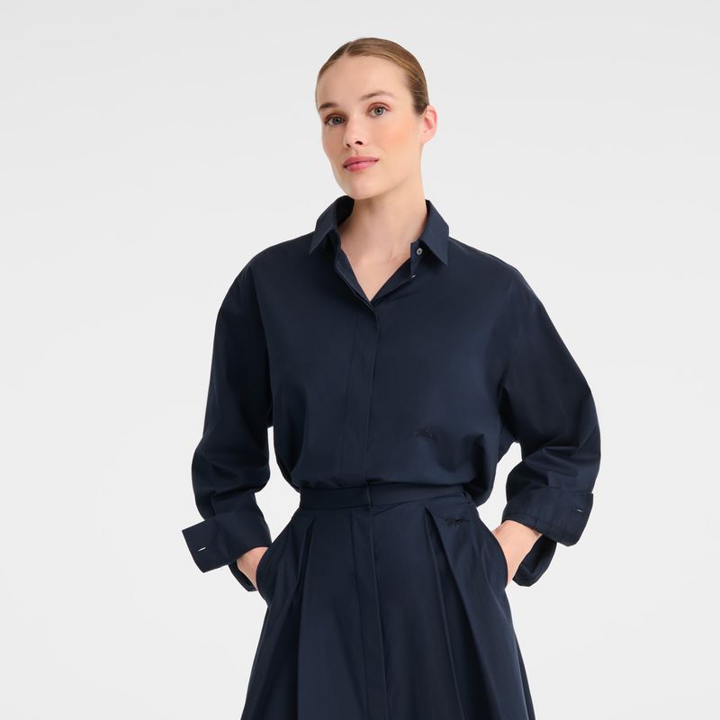 Shirt , Navy - Cotton poplin  - View 4 of  5