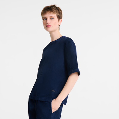 null Short leather top, Navy