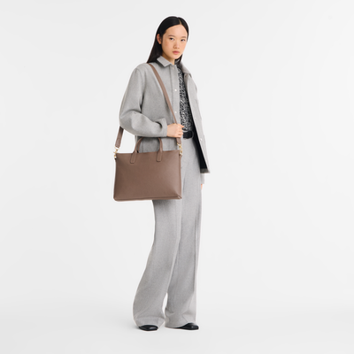 Le Foulonn&eacute; S Briefcase , Taupe - Leather