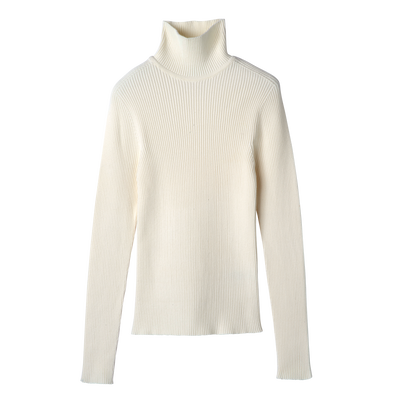 High collar fitted jumper , Ecru - Knit