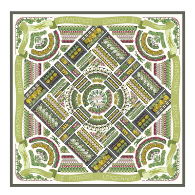 Longchamp Vegetable Garden Silk scarf 90 , Khaki - Silk