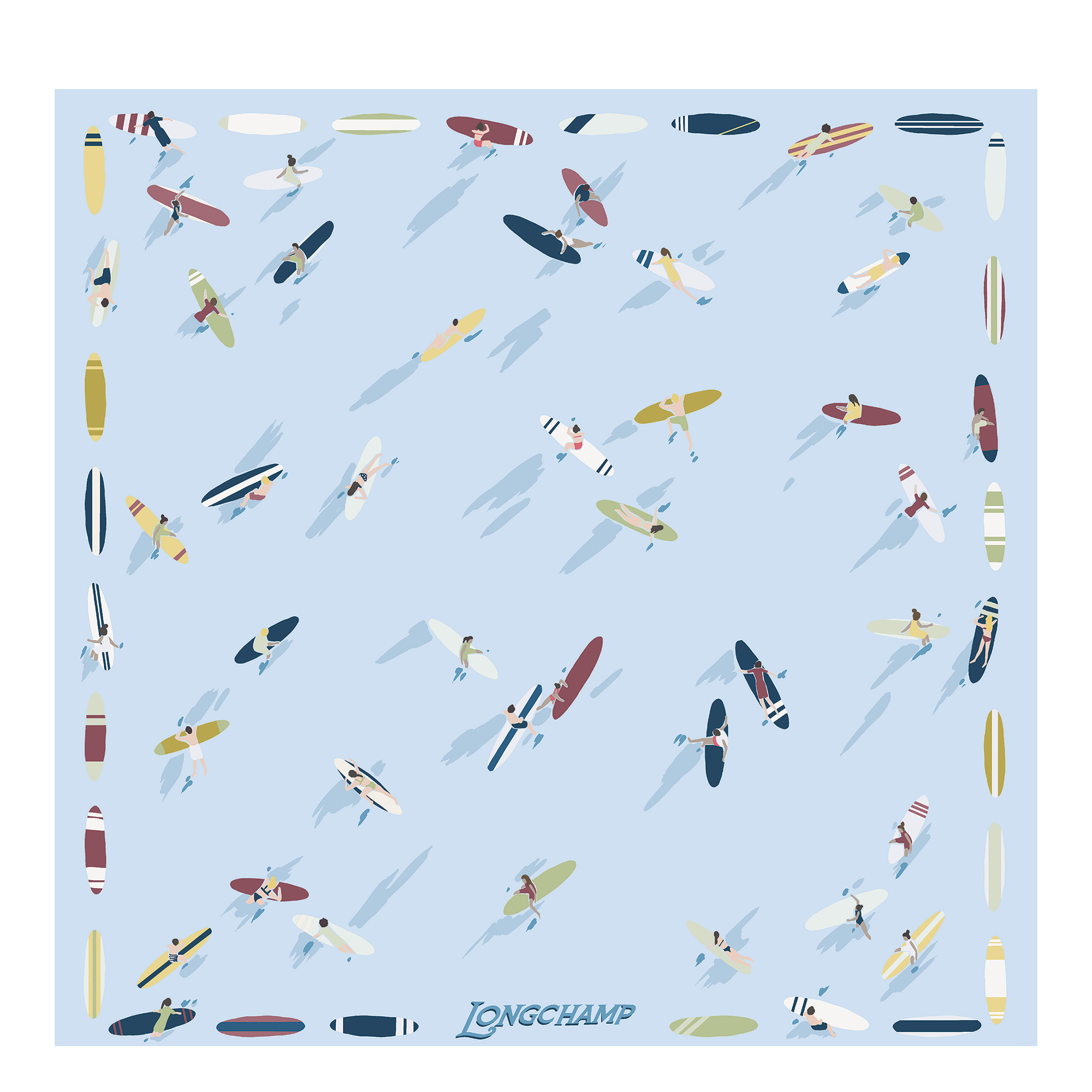 En Attendant la Vague Silk scarf 50, Sky Blue