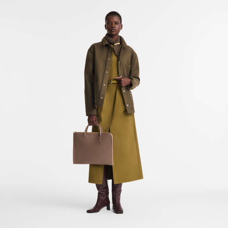 Le Foulonné S Briefcase , Taupe - Leather  - View 2 of  4