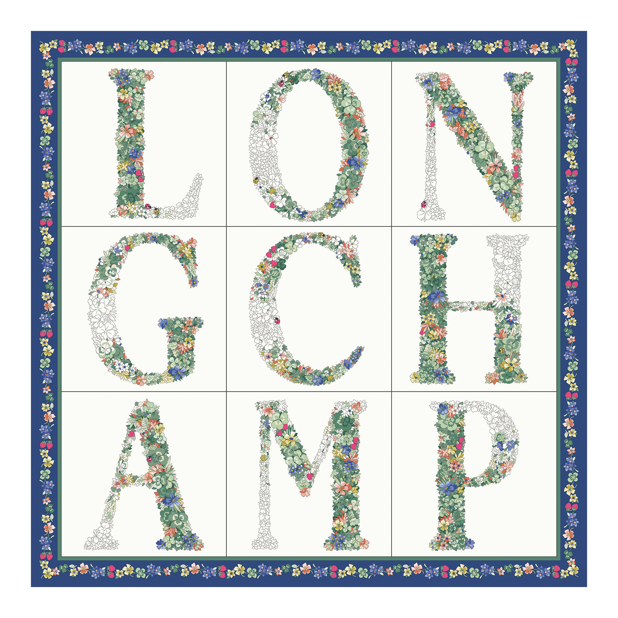 Silk scarf 50, Navy - View 1 of 
        2 - zoom in Le Jardin Longchamp Silk scarf 50, Navy