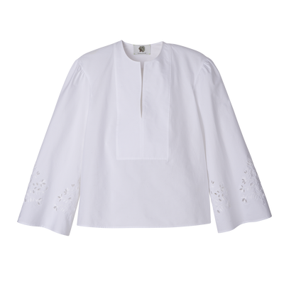 Blouse , White - Poplin embroidered