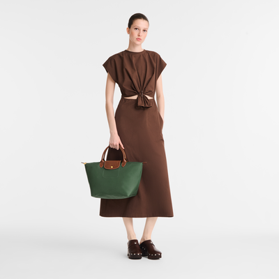 Le Pliage Original M Handbag , British Green - Recycled canvas