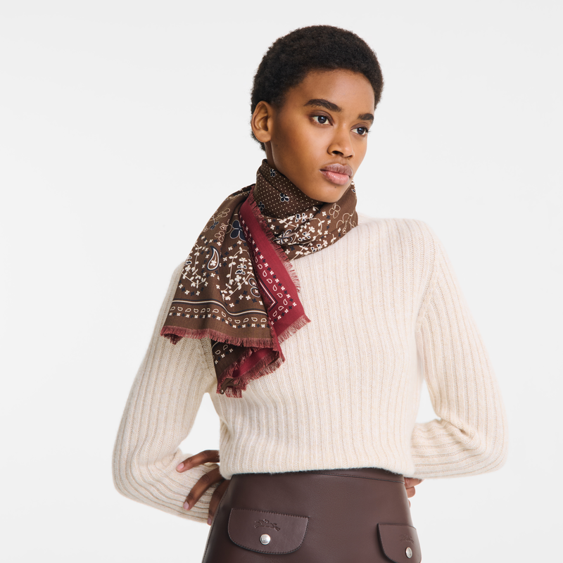 French Bandana Stole , Pomegranate/Chocolate - Wool blend  - View 2 of  2