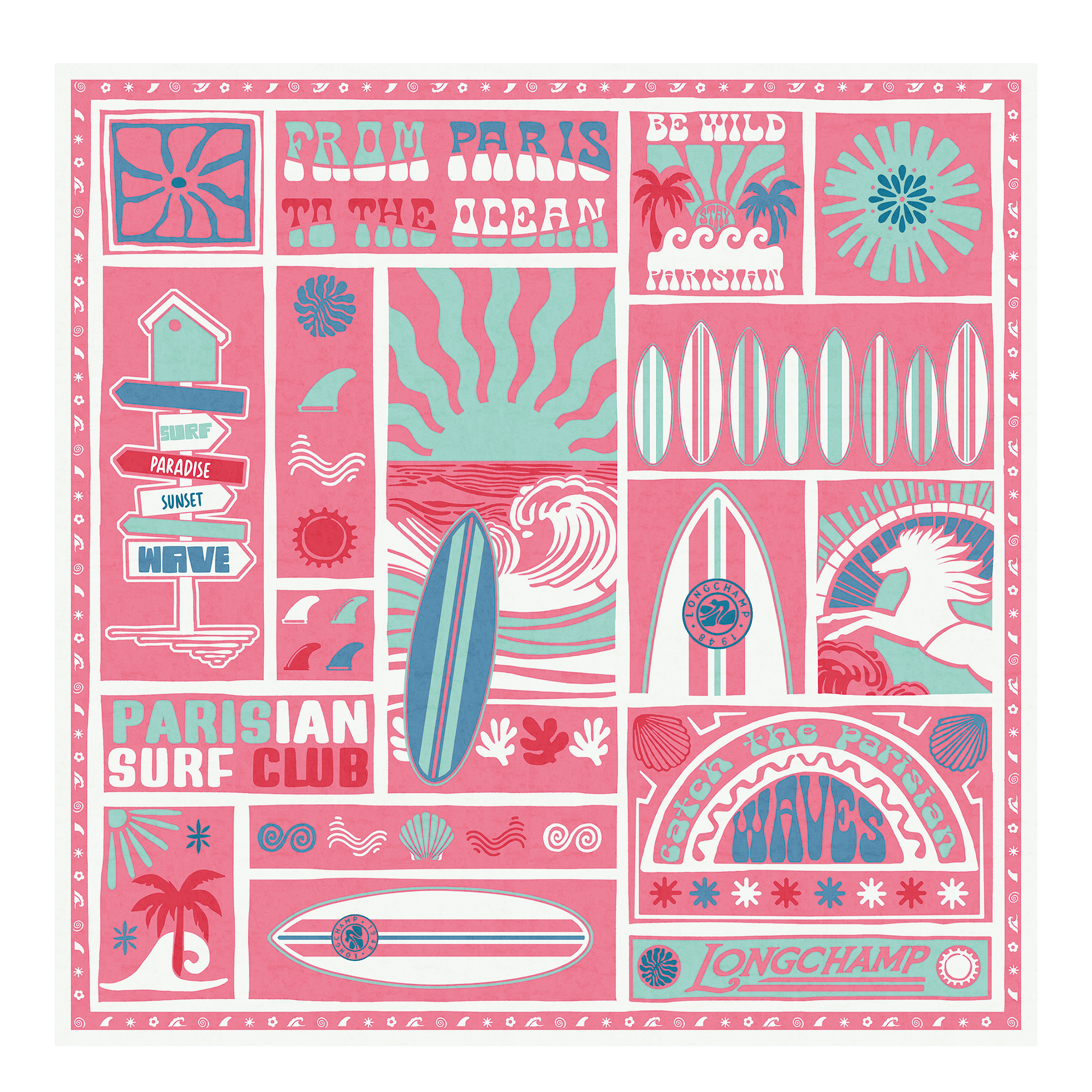 Parisian Surf Club Silk scarf 90, Shrimp