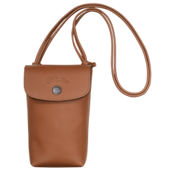 Le Pliage Xtra Phone case with leather lace , Cognac - Leather