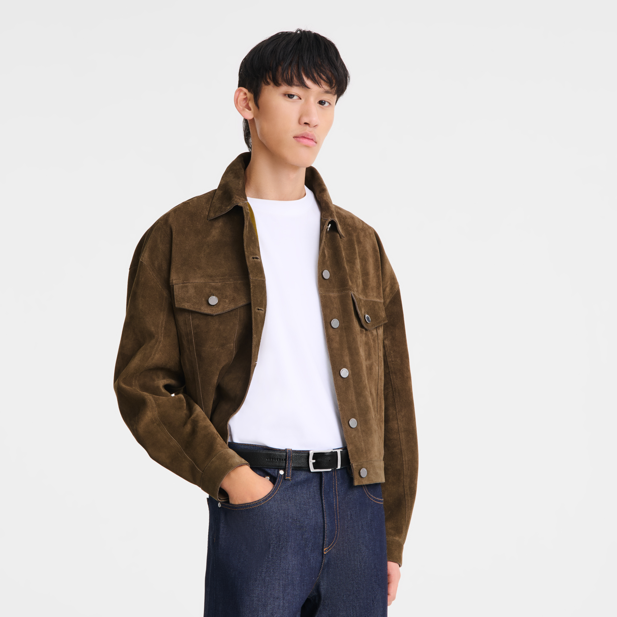 Le Foulonn&eacute; Men's belt, Mocha/Black