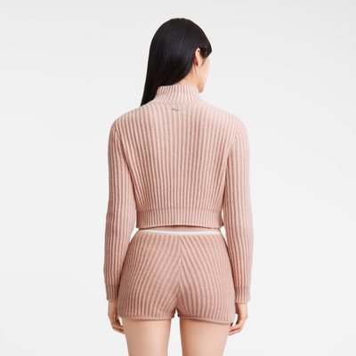null Zip collar short cardigan, Nude