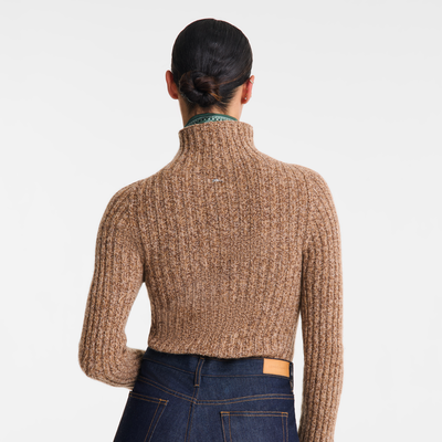 High neck sweater , Chocolate - Knit
