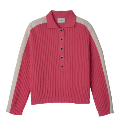 Polo collar jumper , Pink - Knit