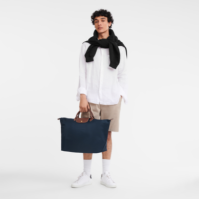 Le Pliage Original L Travel bag , Navy - Recycled canvas
