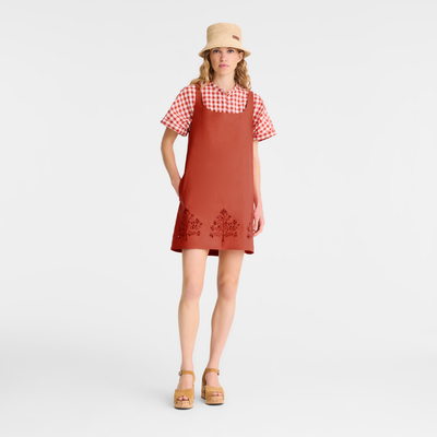 Dress , Tomato - Embroidered canvas