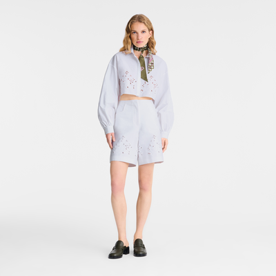 Bermuda shorts , White - Embroidered gabardine