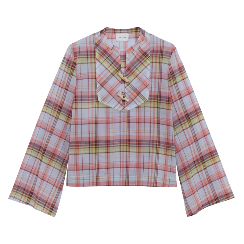 Shirt , Sky Blue - Plaid cotton voile  - View 1 of  2