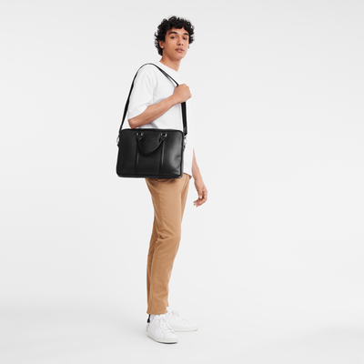 Le Foulonné XS Briefcase , Black - Leather