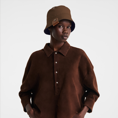 Reversible bucket hat , Mocha/Navy - Techno taffeta