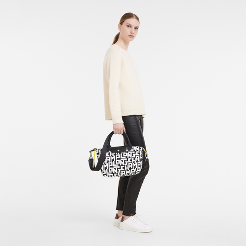 Le Pliage LGP S Handbag Black White Canvas Longchamp TH