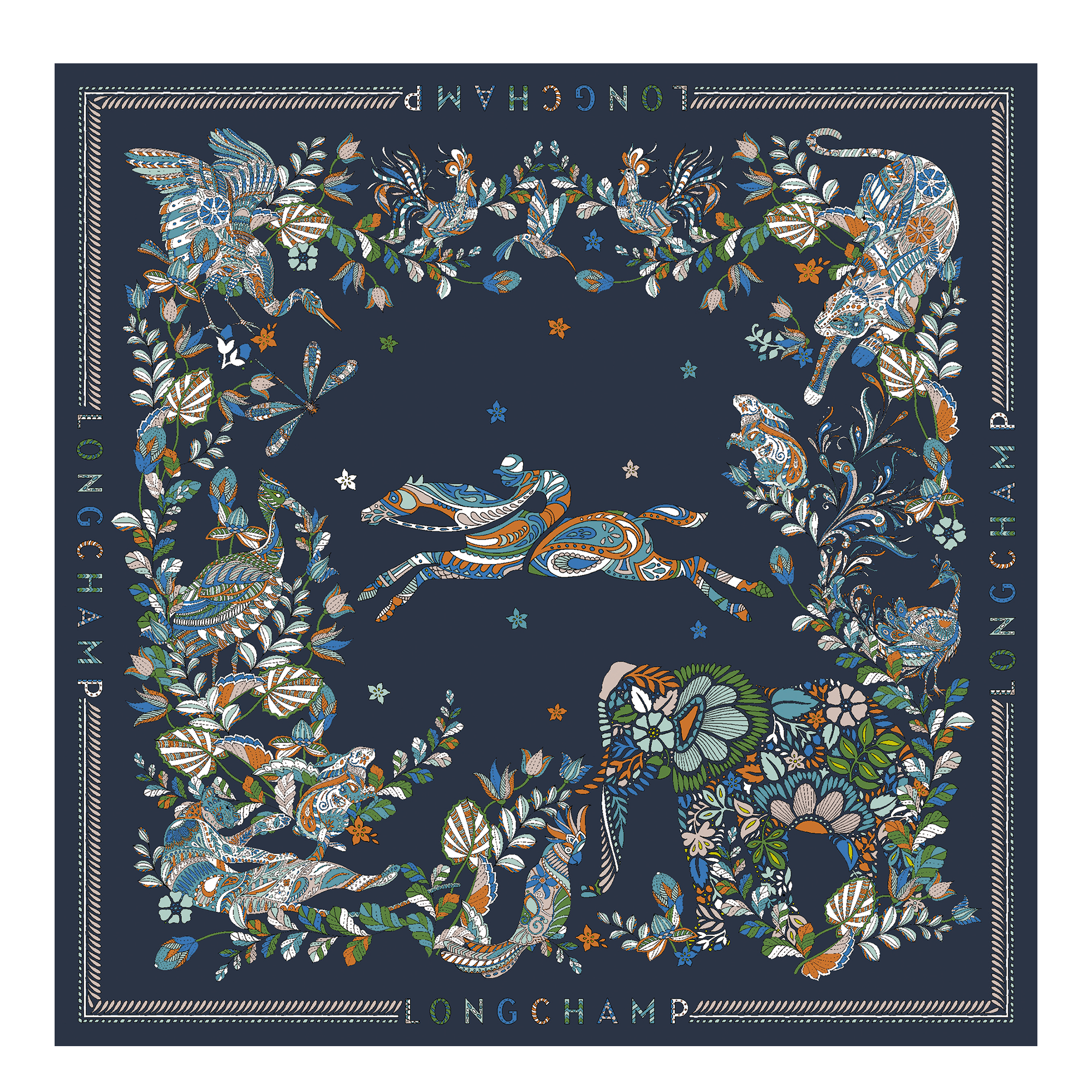 Silk scarf 90, Navy - View 1 of 
        2 - zoom in Forêt Longchamp Silk scarf 90, Navy