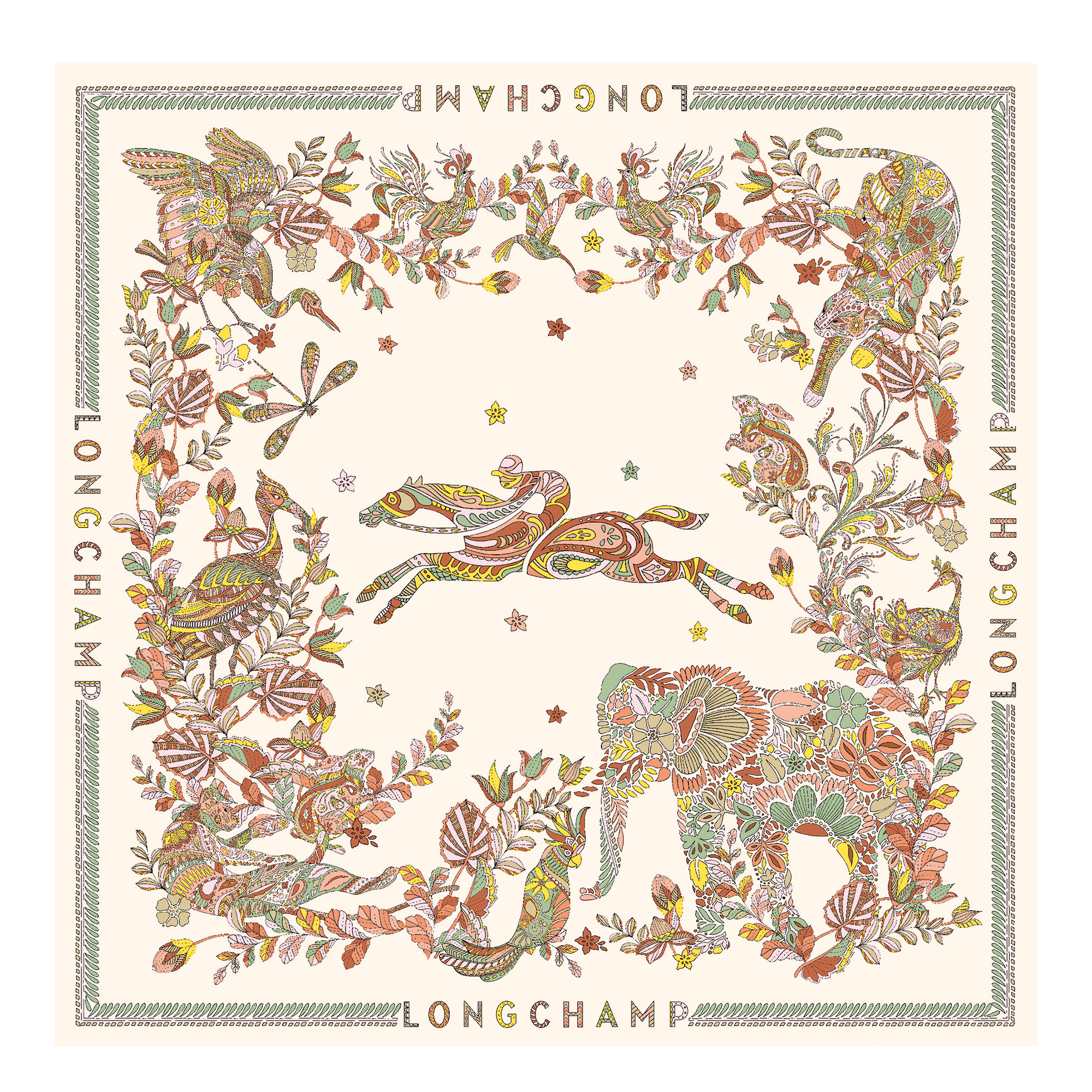 Silk scarf 90, Ecru - View 1 of 
        3 - zoom in Forêt Longchamp Silk scarf 90, Ecru