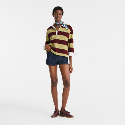 Polo shirt , Pistachio/Burgundy - Striped jersey