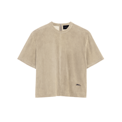 Short leather top , Linen - Leather