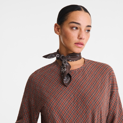 French Bandana Silk scarf 50 , Mocha - OTHER
