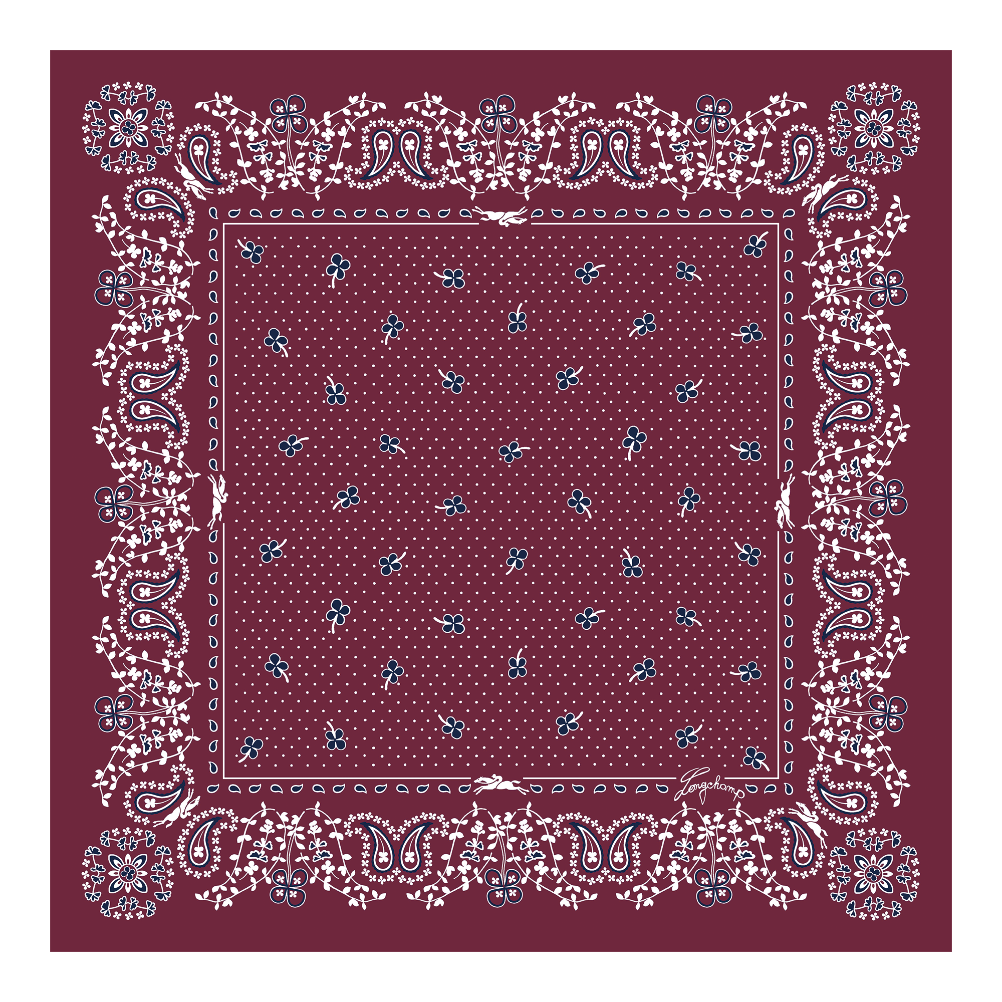French Bandana Silk scarf 50, Pomegranate