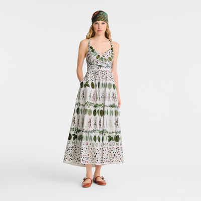 Long dress , Green - Printed poplin